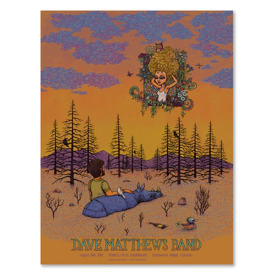 Dave Matthews Band Fiddler's Green Amphitheatre Greenwood Village Denver Colorado 8/24/19 Official Screen Print Poster