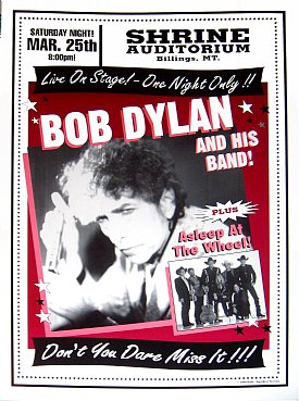 Bob Dylan & Asleep At The Wheel Shrine Auditorium Billings Montana 3/25/00 Official Poster