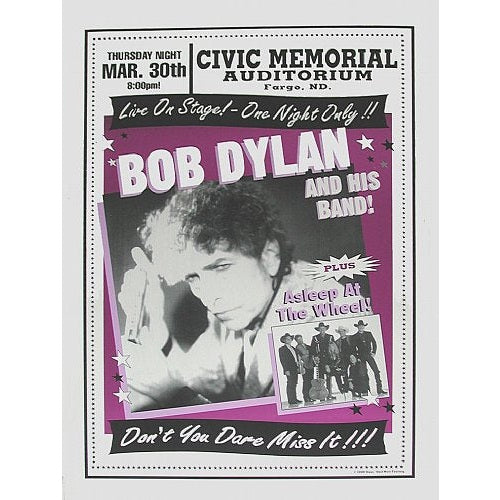 Bob Dylan Memorial Coliseum Fargo North Dakota 10/30/00 L.E. Poster