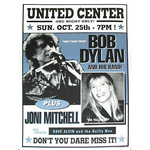 Bob Dylan, Joni Mitchell & Dave Alvin United Center Chicago 10/25/98 Official Poster