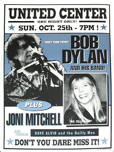 Bob Dylan, Joni Mitchell & Dave Alvin United Center Chicago 10/25/98 Official Poster