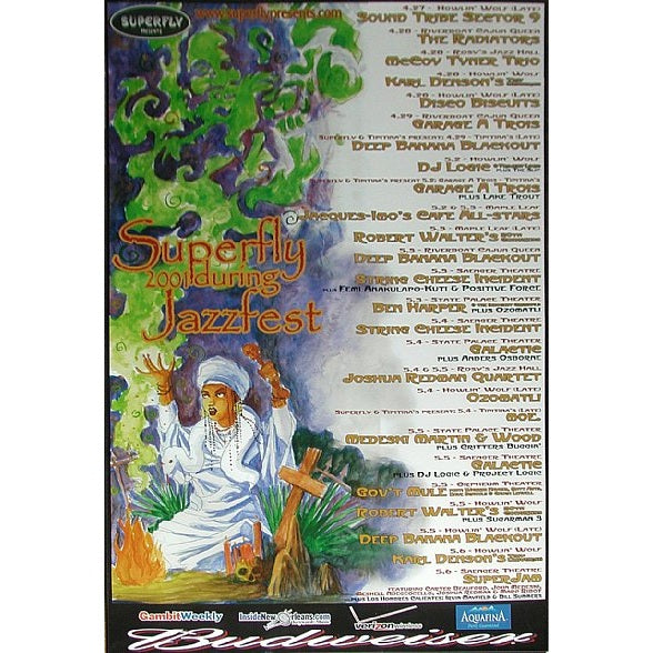 New Orleans Jazz Festival 2001 Night Time Superfly Concert Schedule Limited Edition Poster