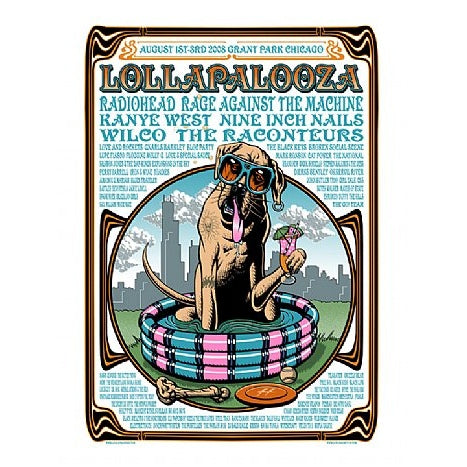 Lollapalooza 2008 Official Limited Edition Silkscreen Print By Justin Hampton Radiohead, Black Keys, Nine Inch Nails, Kanye West & Many More!