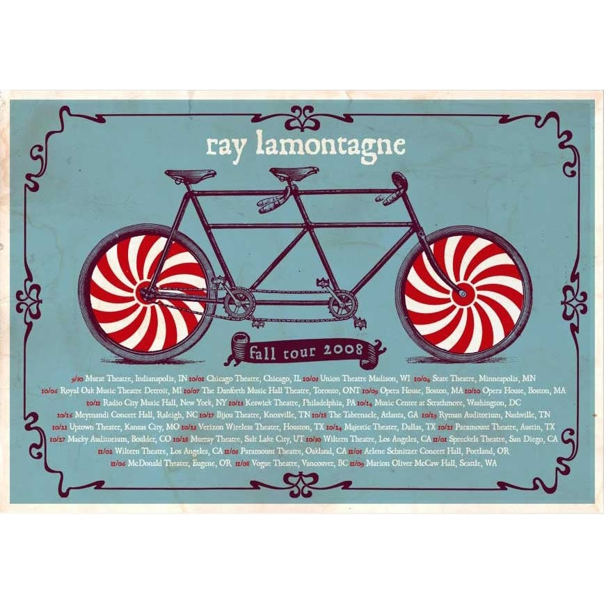 Ray Lamontagne Fall Tour 2008 Poster including Macky Auditorium Boulder