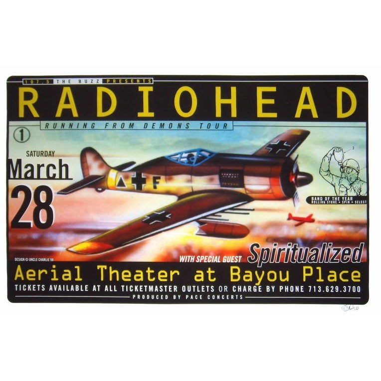 Radiohead Aerial Theatre Houston Texas 3/28/98 Official Poster 1st Edition Hand Signed By The Artist