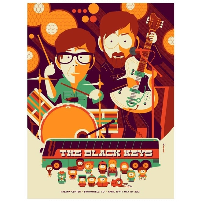 The Black Keys 1st Bank Center Broomfield Colorado April 30th & May 1st 2012 Official Silk Screen Poster S/N Edition Of 325 By Tom Whalen South Park